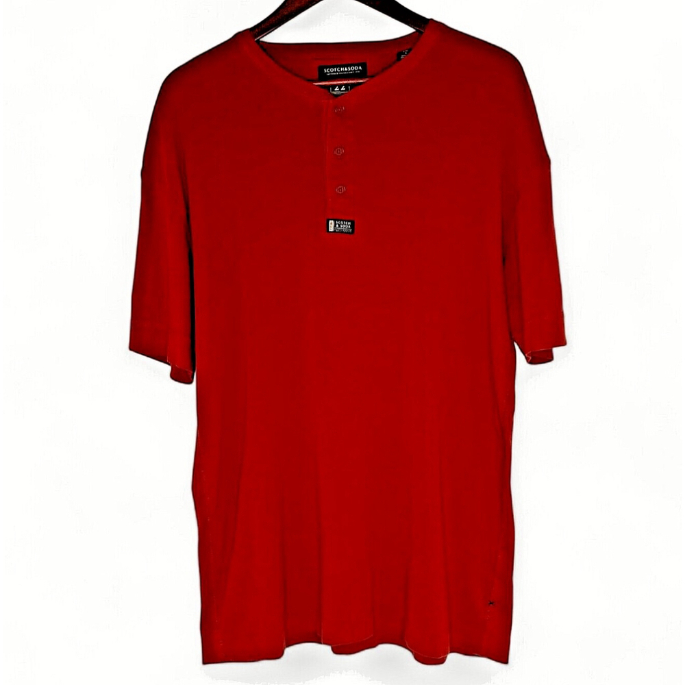 Scotch & Soda Henley Rust Pullover Mens Large Burnt Orange Short Sleeve 22
